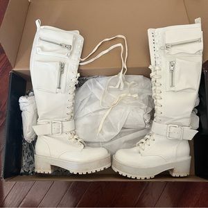 Current Mood White Combat Boots